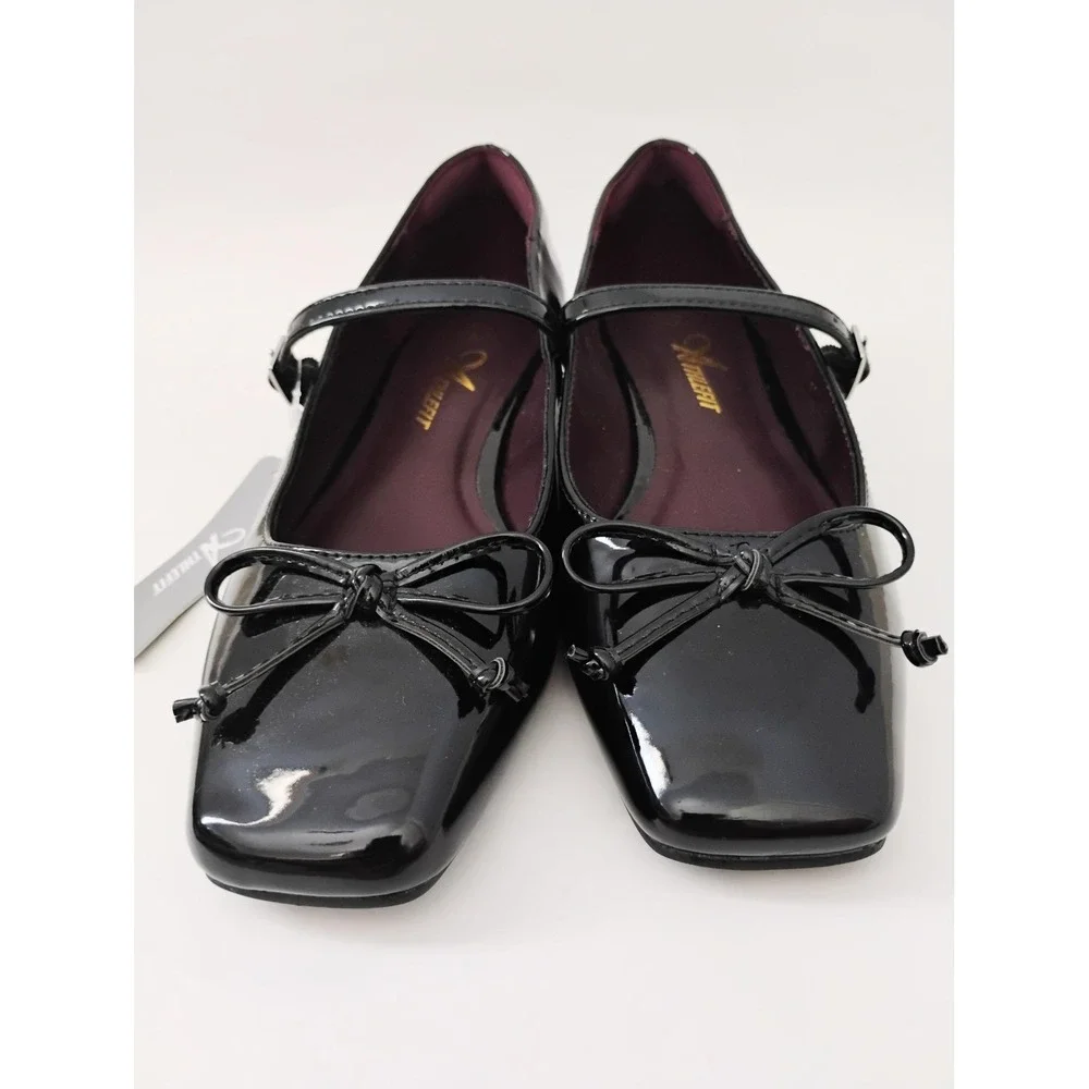 Athlefit Mary Jane Flats Womens Size 6 Black Patent Square Toe Bow NWT